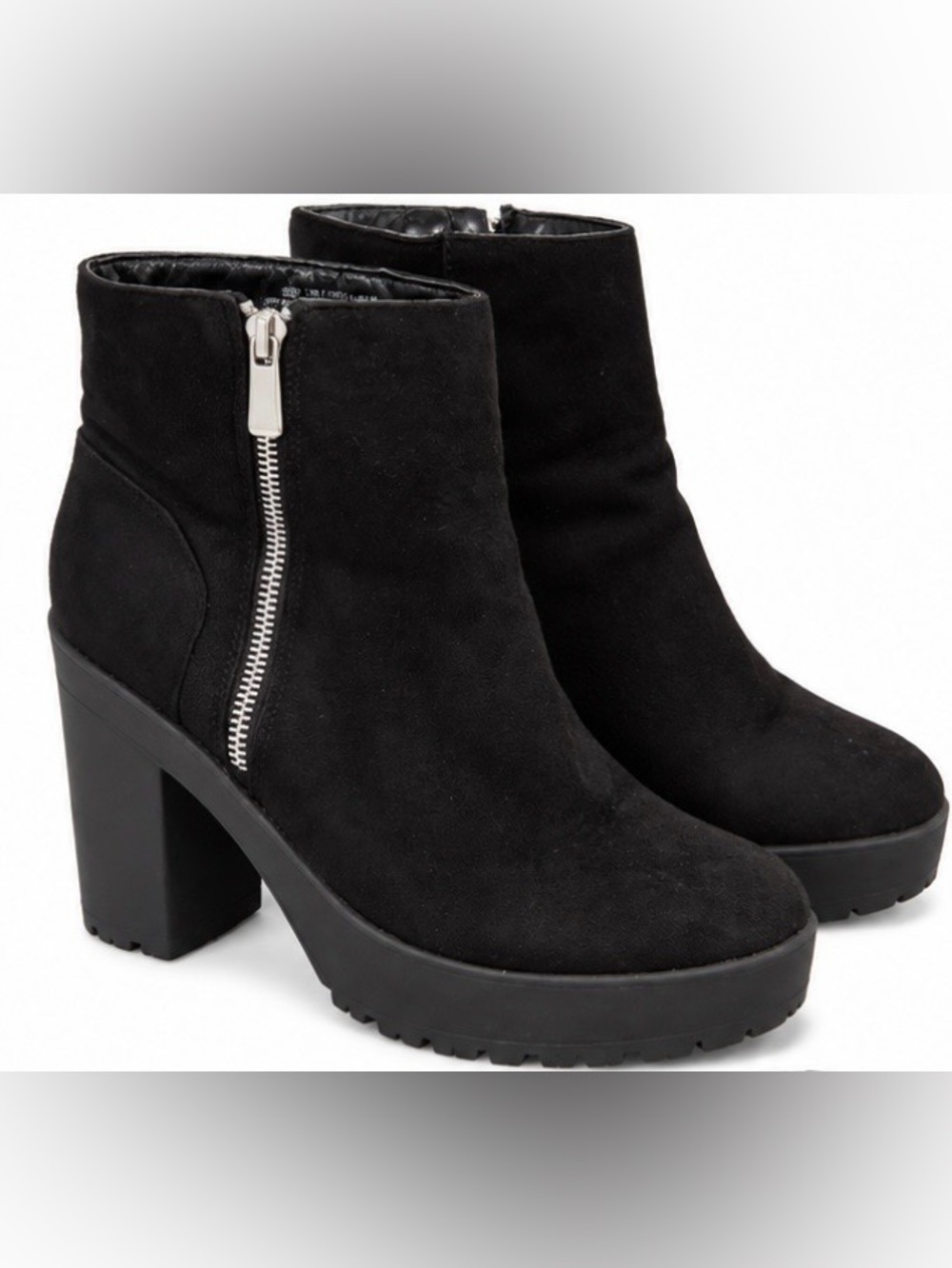 French Connection FC-Jasmine Black Vegan Suede Platform Ankle Boots Size 7